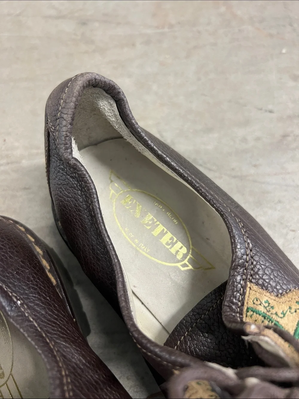 Brown Leather Women’s Lace-Up Flats with Embroidered Tan Accent